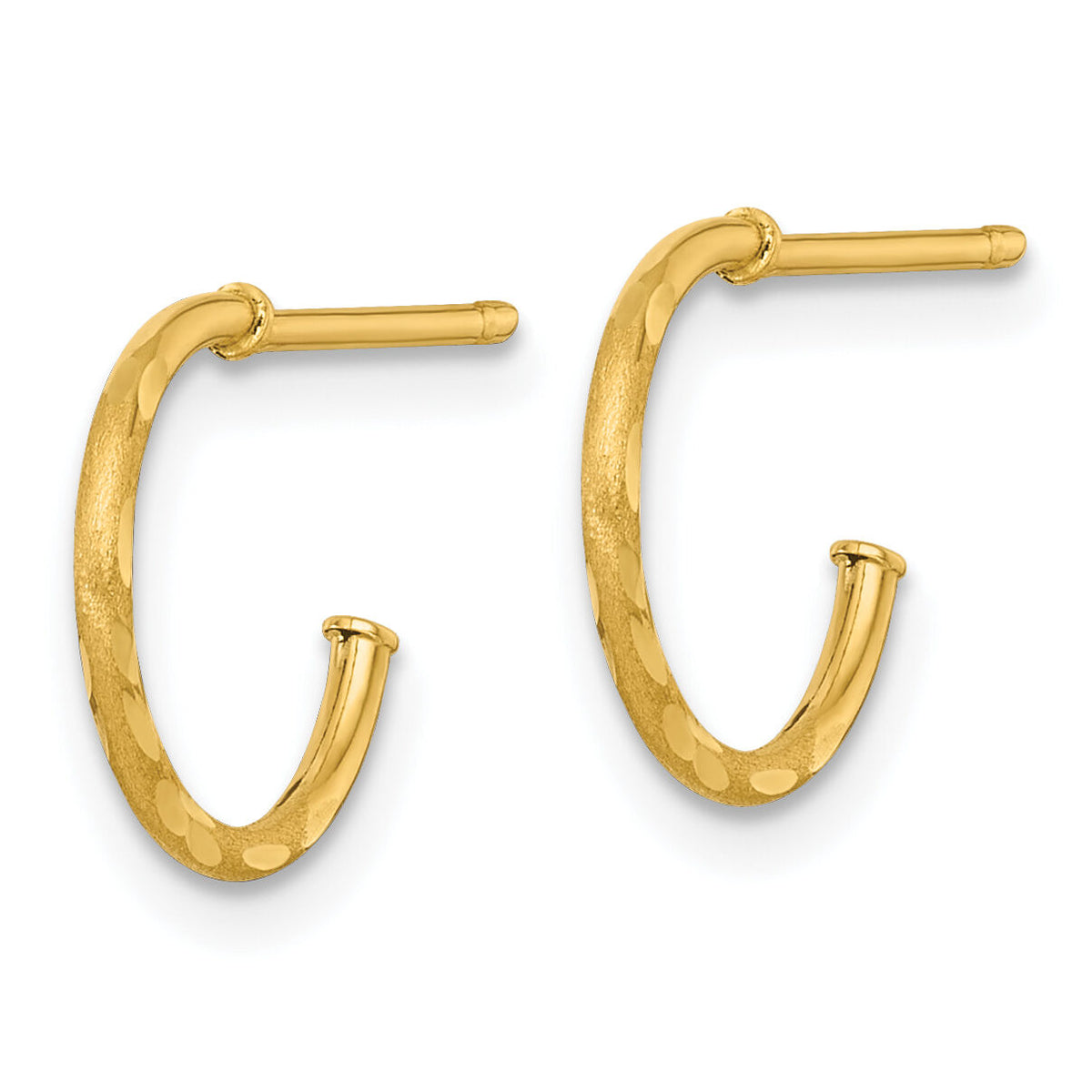 14k 1.2 x 12mm Diamond-cut Post Hoop Earrings-TF2475