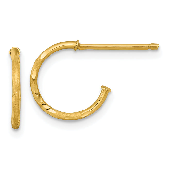 14k 1.2 x 12mm Diamond-cut Post Hoop Earrings-TF2475