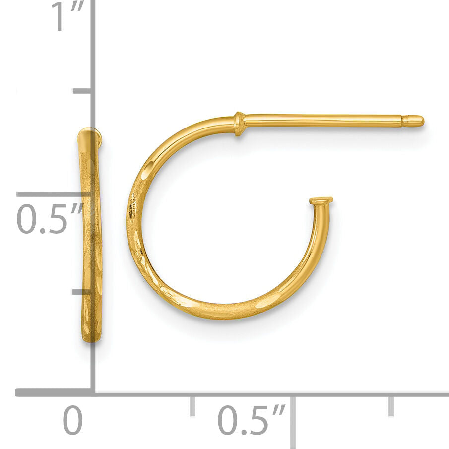 14k 1.2 x 14mm Diamond-cut Post Hoop Earrings-TF2476