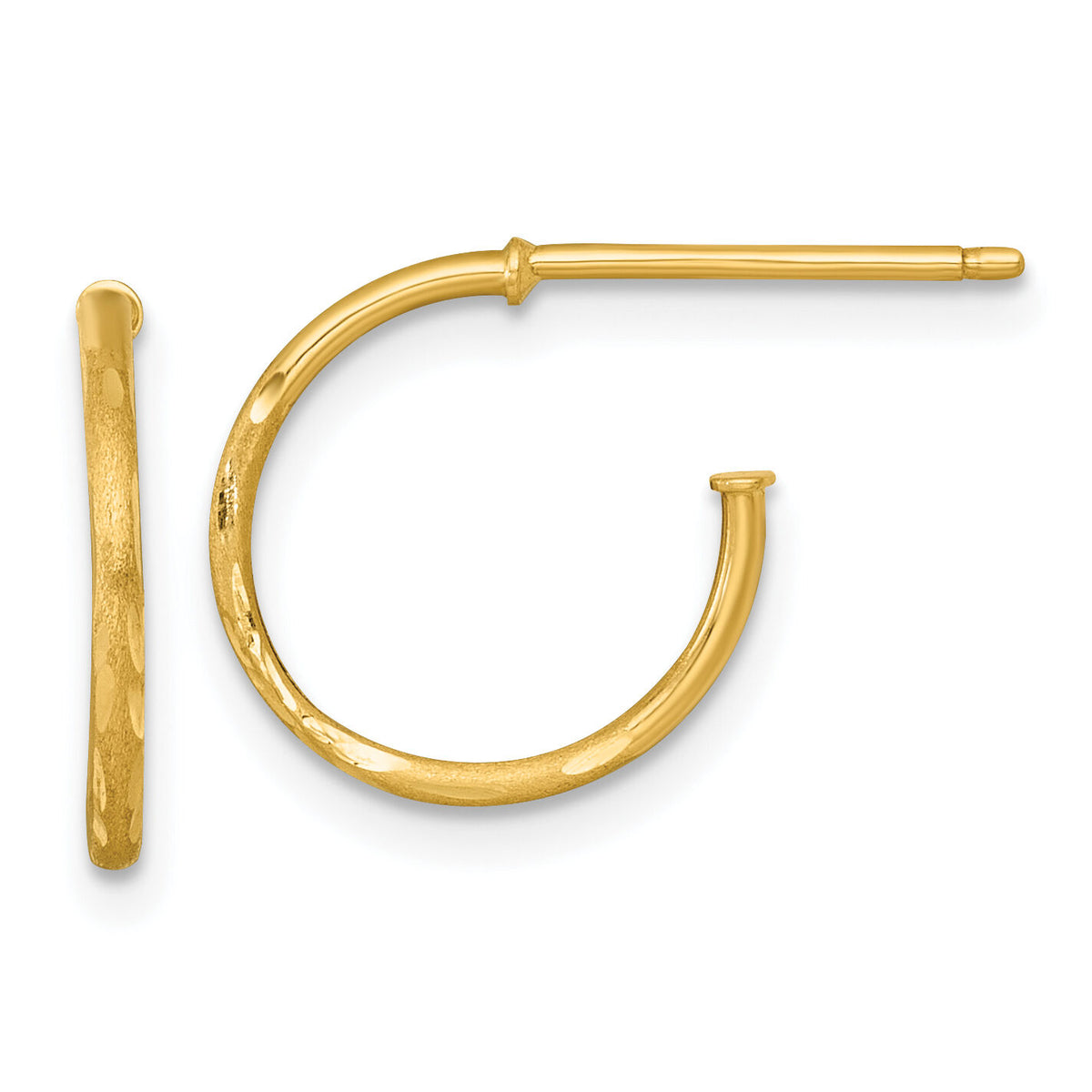 14k 1.2 x 14mm Diamond-cut Post Hoop Earrings-TF2476