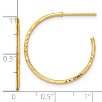 14k 1.2 x 25mm Diamond-cut Post Hoop Earrings-TF2479