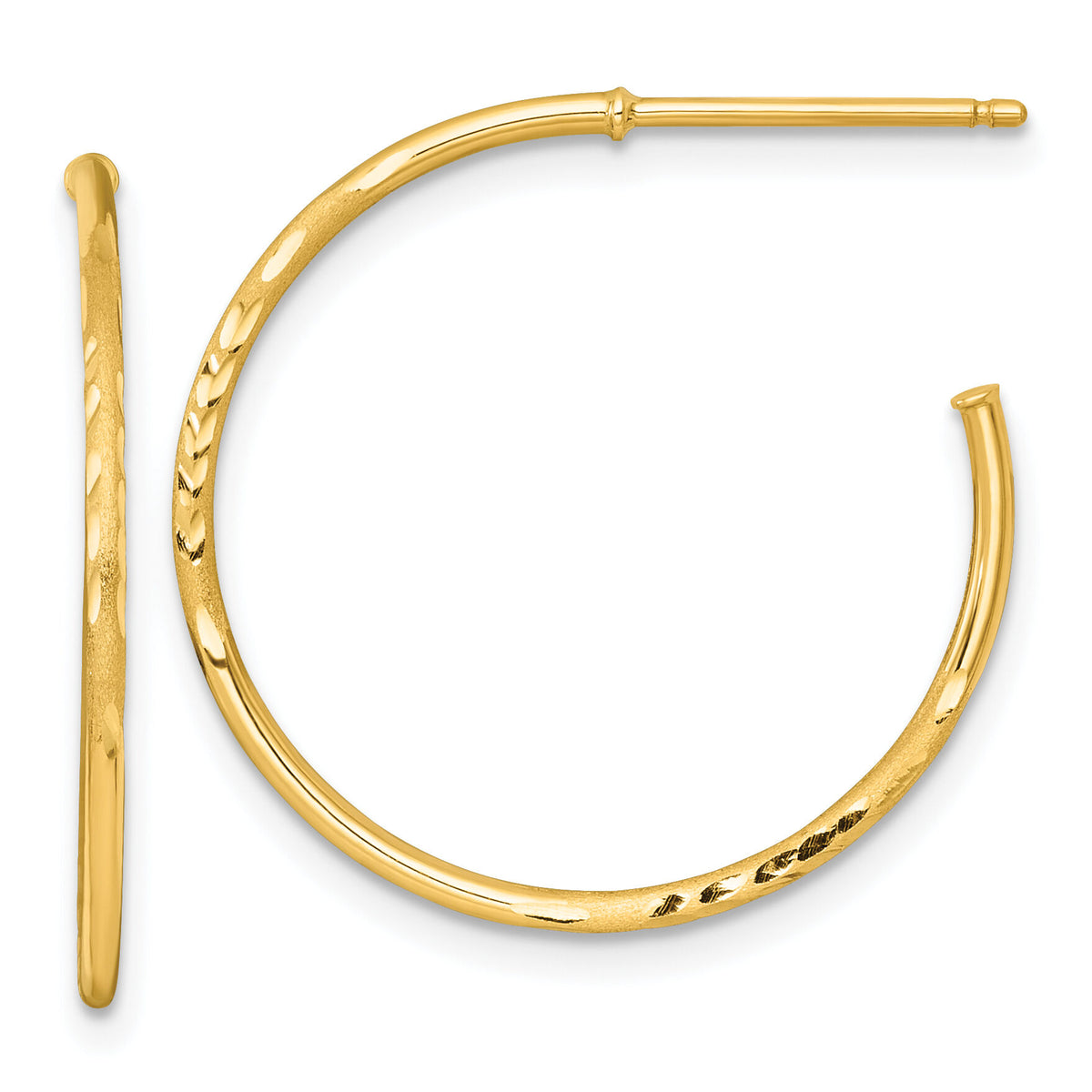 14k 1.2 x 25mm Diamond-cut Post Hoop Earrings-TF2479