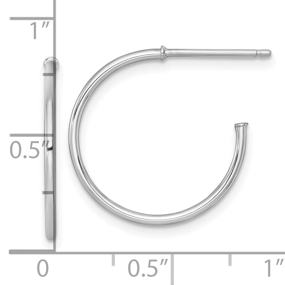 14k White Gold 1.2 x 20mm Polished Post Hoop Earrings-TF2482W