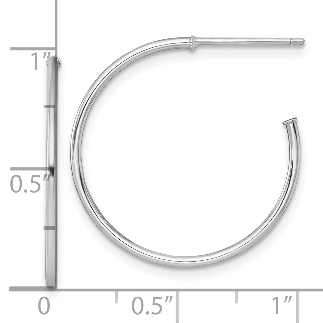 14k White Gold 1.2 x 25mm Polished Post Hoop Earrings-TF2483W