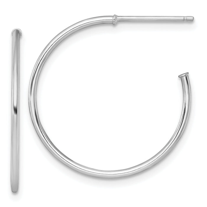 14k White Gold 1.2 x 25mm Polished Post Hoop Earrings-TF2483W
