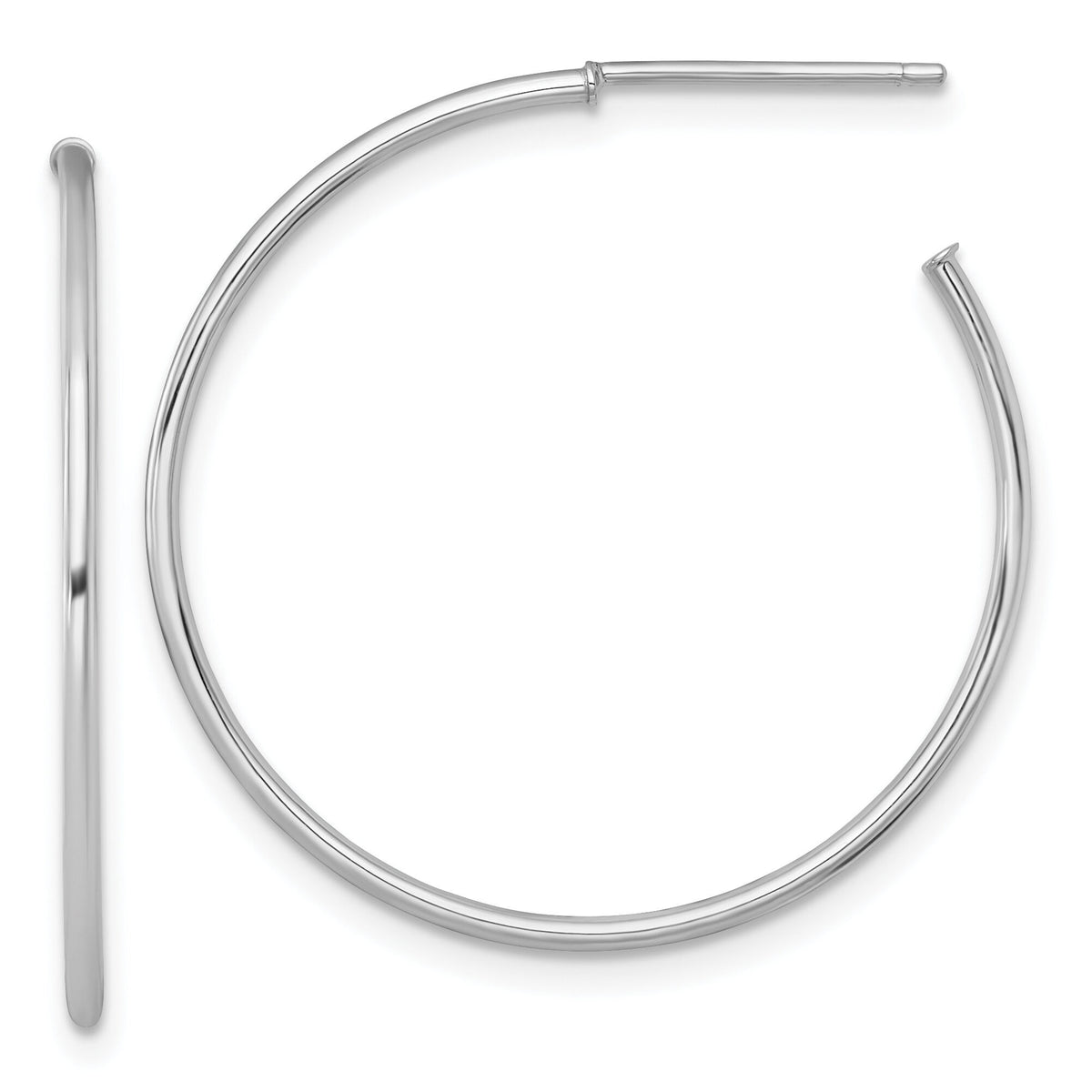14k White Gold 1.2 x 30mm Polished Post Hoop Earrings-TF2484W