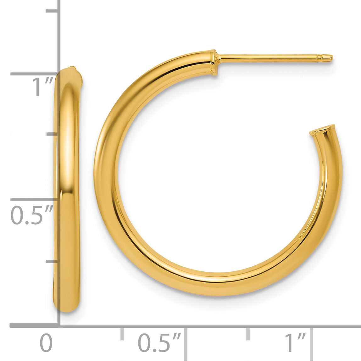 14K 2.5 x 25mm Polished Post Hoop Earrings-TF2518
