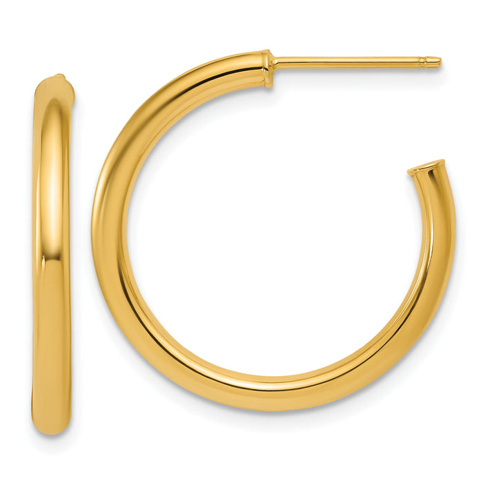 14K 2.5 x 25mm Polished Post Hoop Earrings-TF2518