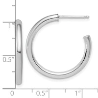 14K White Gold 2.5 x 25mm Polished Post Hoop Earrings-TF2518W