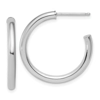 14K White Gold 2.5 x 25mm Polished Post Hoop Earrings-TF2518W
