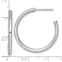 14k White Gold 2.5 x 30mm Polished Post Hoop Earrings-TF2520W
