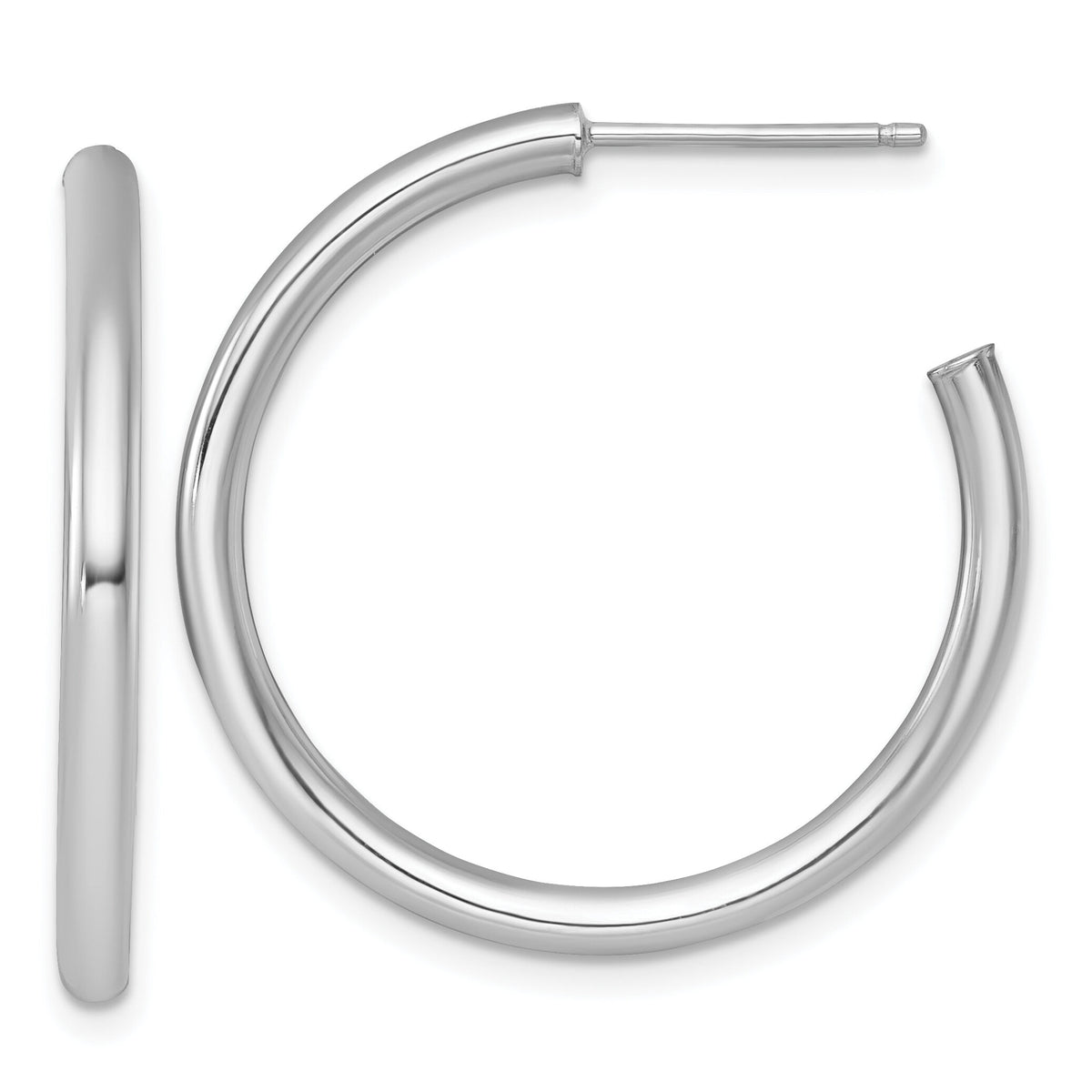 14k White Gold 2.5 x 30mm Polished Post Hoop Earrings-TF2520W