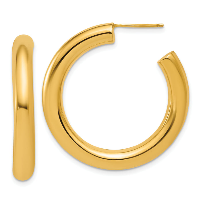 14K 5.0 x 35mm Polished Post Hoop Earrings-TF2526