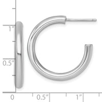 14k White Gold 3.0 x 25mm Polished Post Hoop Earrings-TF2530W