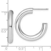 14K White Gold 4.0 x 25mm Polished Post Hoop Earrings-TF2536W