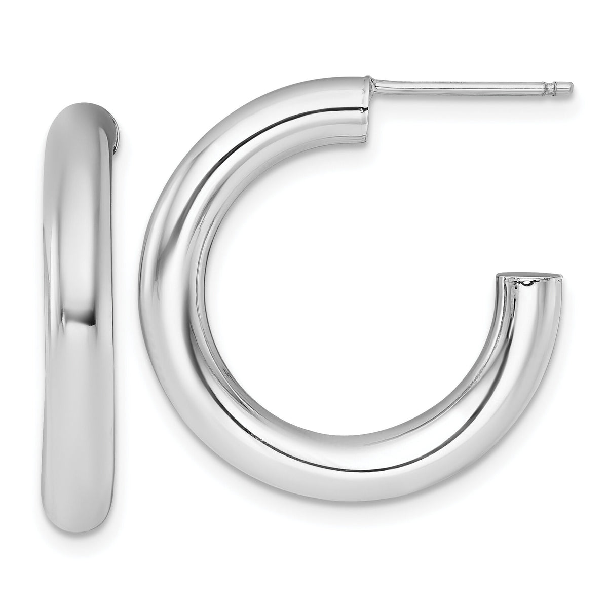 14K White Gold 4.0 x 25mm Polished Post Hoop Earrings-TF2536W