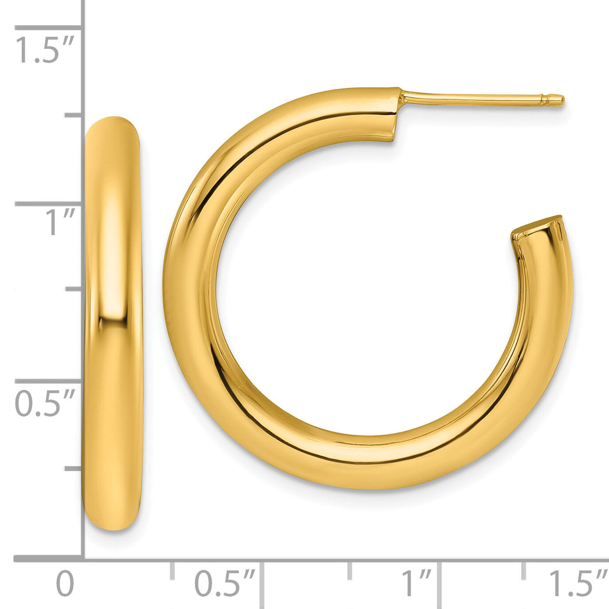 14K 4.0 x 30mm Polished Post Hoop Earrings-TF2537
