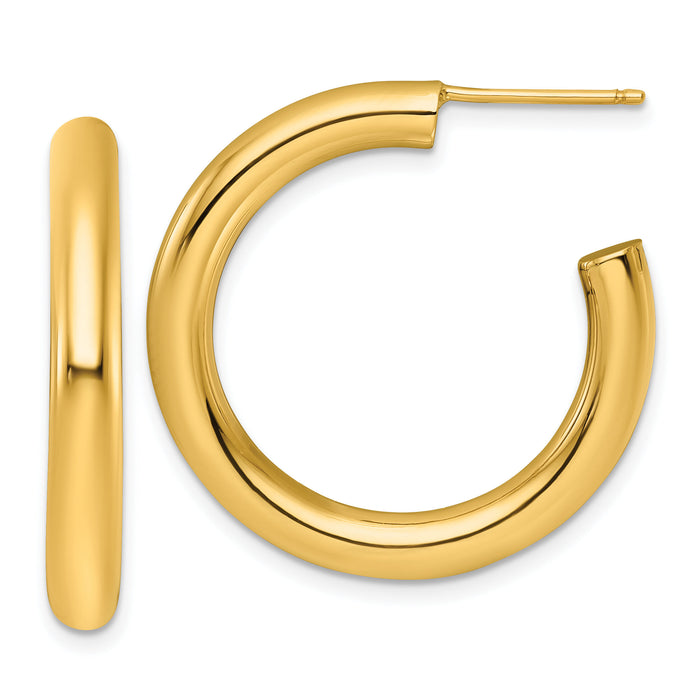 14K 4.0 x 30mm Polished Post Hoop Earrings-TF2537