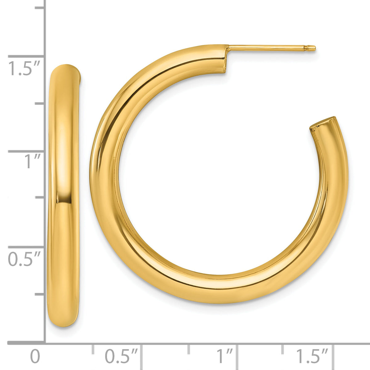 14K 4.0 x 35mm Polished Post Hoop Earrings-TF2538