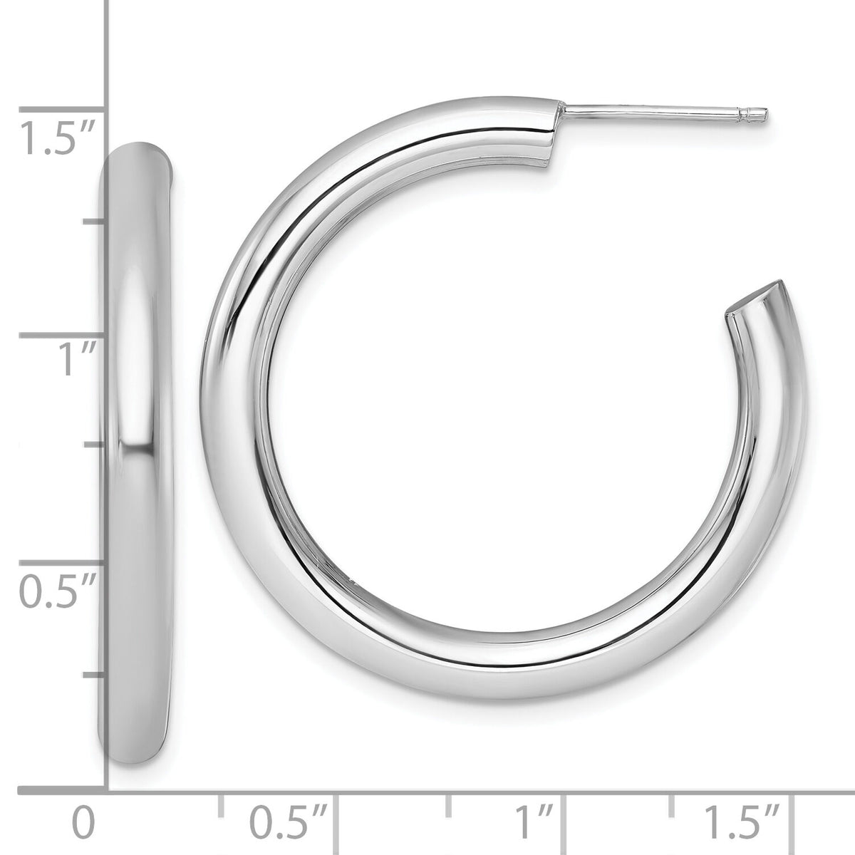 14K White Gold 4.0 x 35mm Polished Post Hoop Earrings-TF2538W