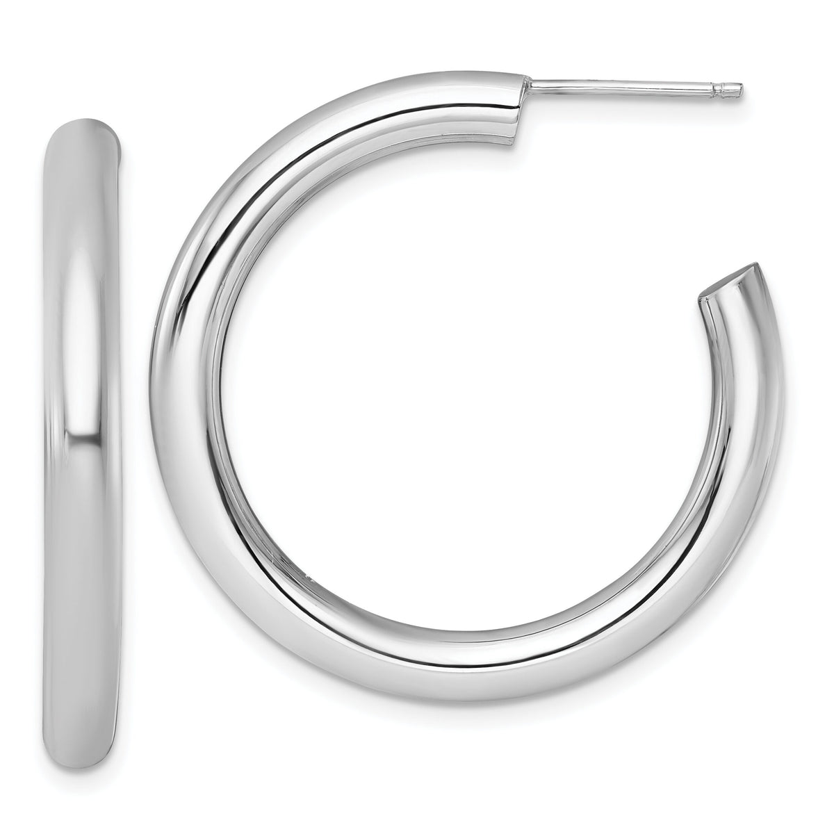 14K White Gold 4.0 x 35mm Polished Post Hoop Earrings-TF2538W