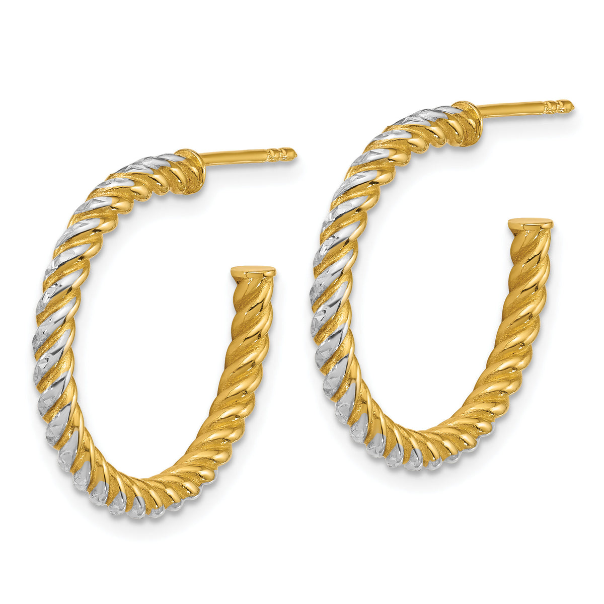 14k w/ White Rhodium Polished D/C Twisted 2.75mm Post Hoop Earrings-TF2542