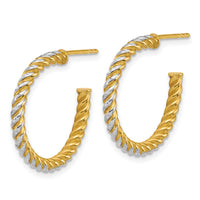 14k w/ White Rhodium Polished D/C Twisted 2.75mm Post Hoop Earrings-TF2542