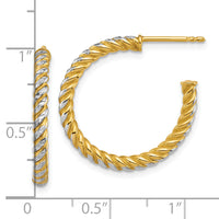 14k w/ White Rhodium Polished D/C Twisted 2.75mm Post Hoop Earrings-TF2542