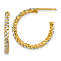 14k w/ White Rhodium Polished D/C Twisted 2.75mm Post Hoop Earrings-TF2542