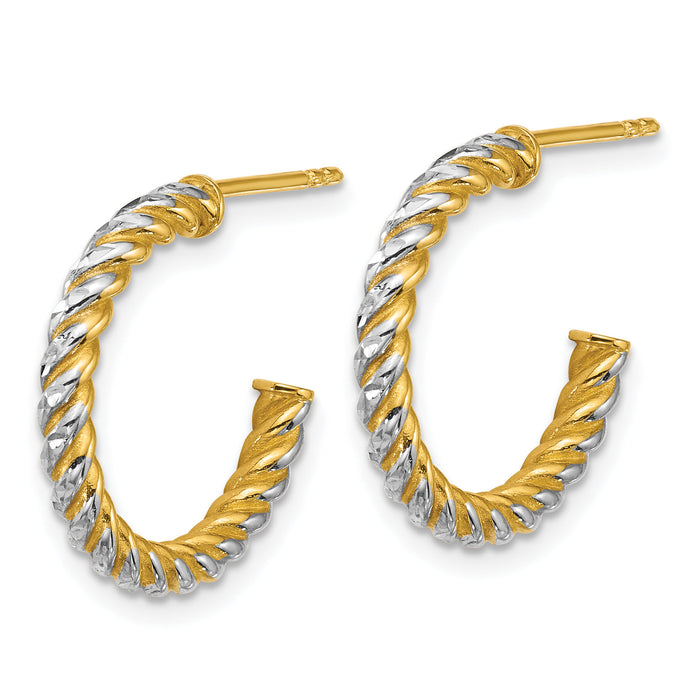 14k w/ White Rhodium Polished D/C Twisted 2.75mm Post Hoop Earrings-TF2543