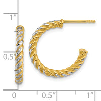 14k w/ White Rhodium Polished D/C Twisted 2.75mm Post Hoop Earrings-TF2543