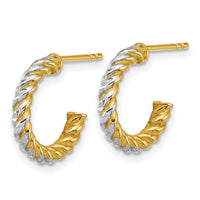 14k w/ White Rhodium Polished D/C Twisted 2.75mm Post Hoop Earrings-TF2544