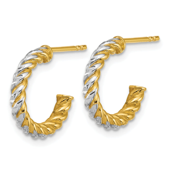 14k w/ White Rhodium Polished D/C Twisted 2.75mm Post Hoop Earrings-TF2544