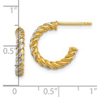 14k w/ White Rhodium Polished D/C Twisted 2.75mm Post Hoop Earrings-TF2544