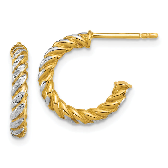 14k w/ White Rhodium Polished D/C Twisted 2.75mm Post Hoop Earrings-TF2544