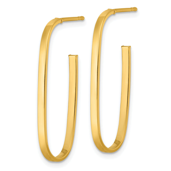 14k Polished Long 2mm Post Hoop Earrings-TF2545