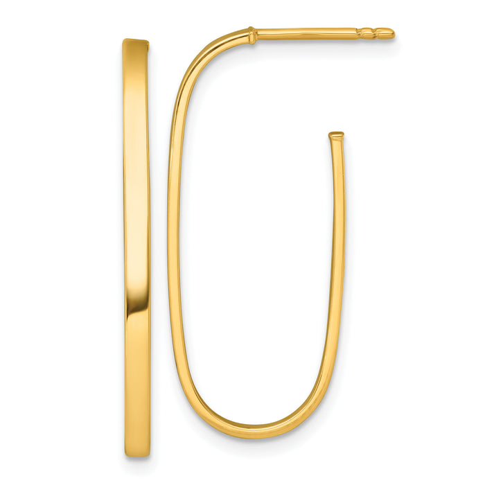 14k Polished Long 2mm Post Hoop Earrings-TF2545