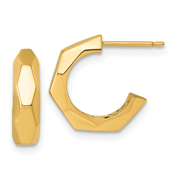 14K Polished Geometric C-Hoop Post Earrings-TF2546