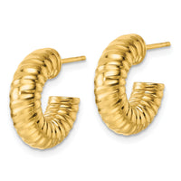 14k Polished 5mm Textured Tube Post Hoop Earrings-TF2547