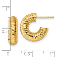 14k Polished 5mm Textured Tube Post Hoop Earrings-TF2547