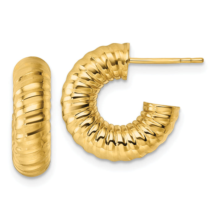 14k Polished 5mm Textured Tube Post Hoop Earrings-TF2547