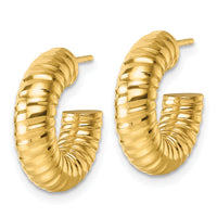 14k Polished 5mm Textured Tube Post Hoop Earrings-TF2548