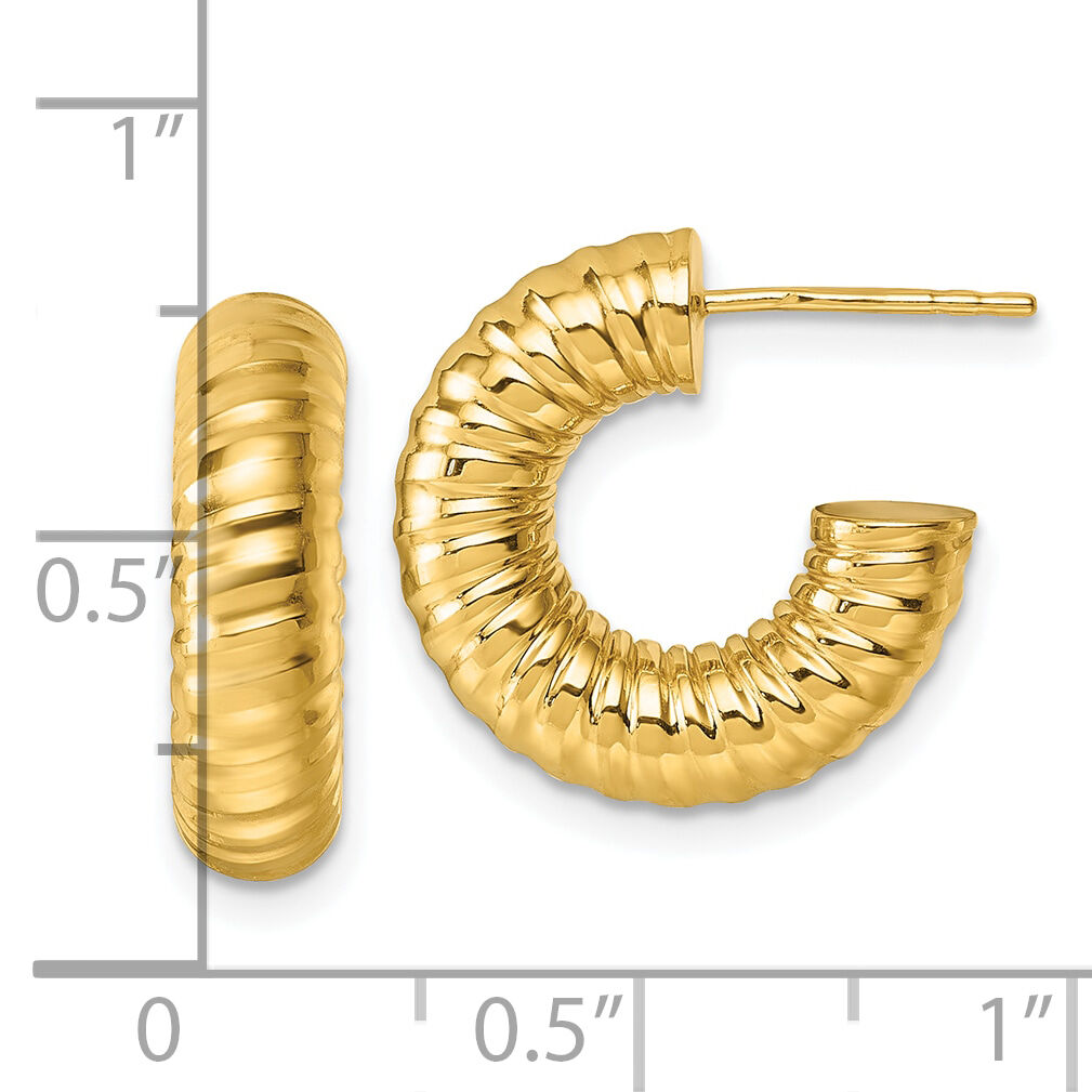14k Polished 5mm Textured Tube Post Hoop Earrings-TF2548