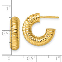 14k Polished 5mm Textured Tube Post Hoop Earrings-TF2548
