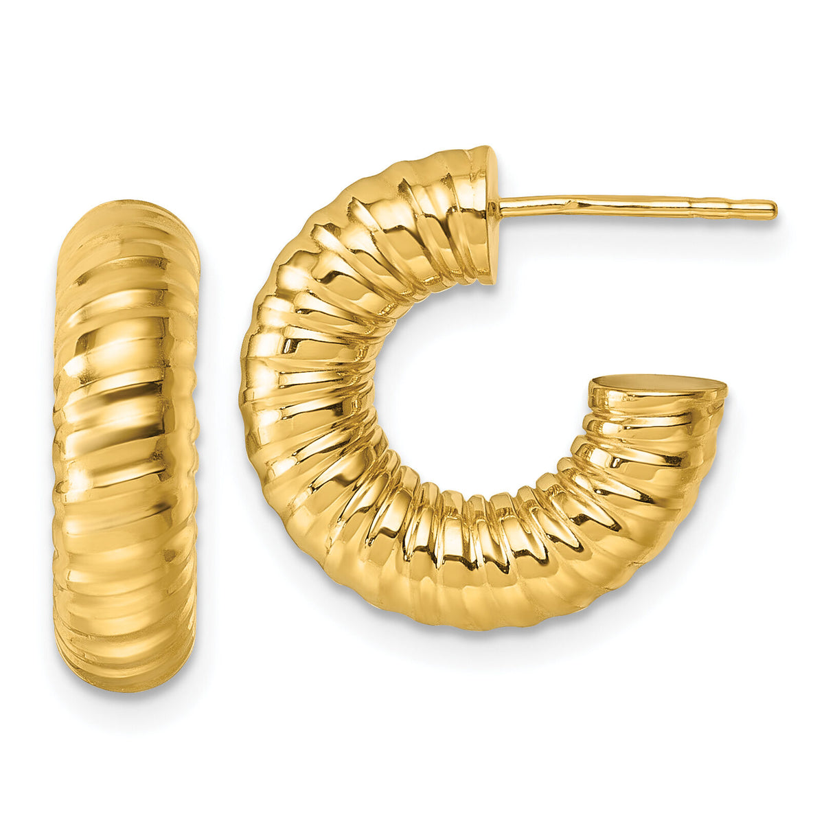 14k Polished 5mm Textured Tube Post Hoop Earrings-TF2548