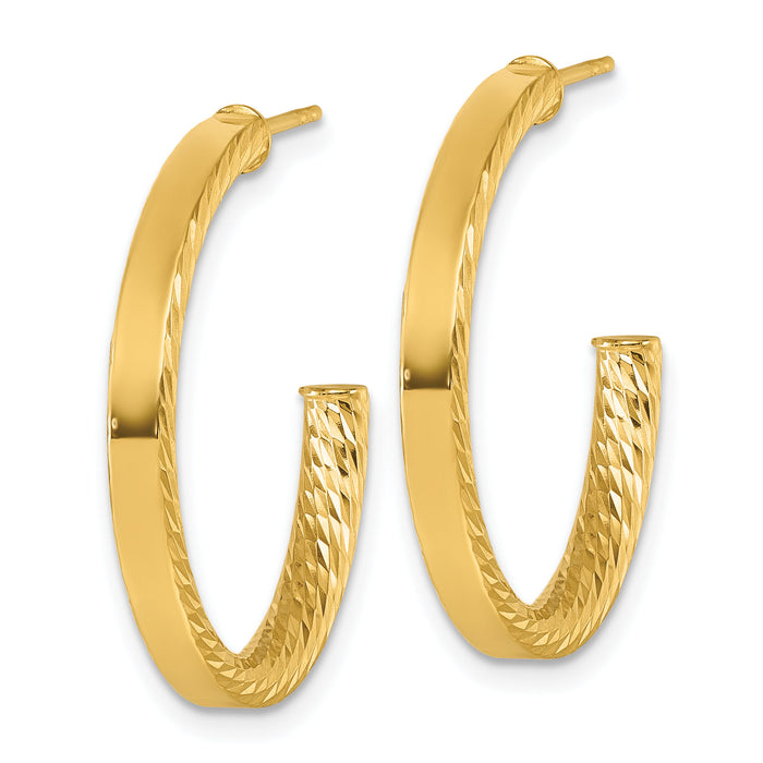 14k Polished and D/C Tube Post Hoop Earrings-TF2549