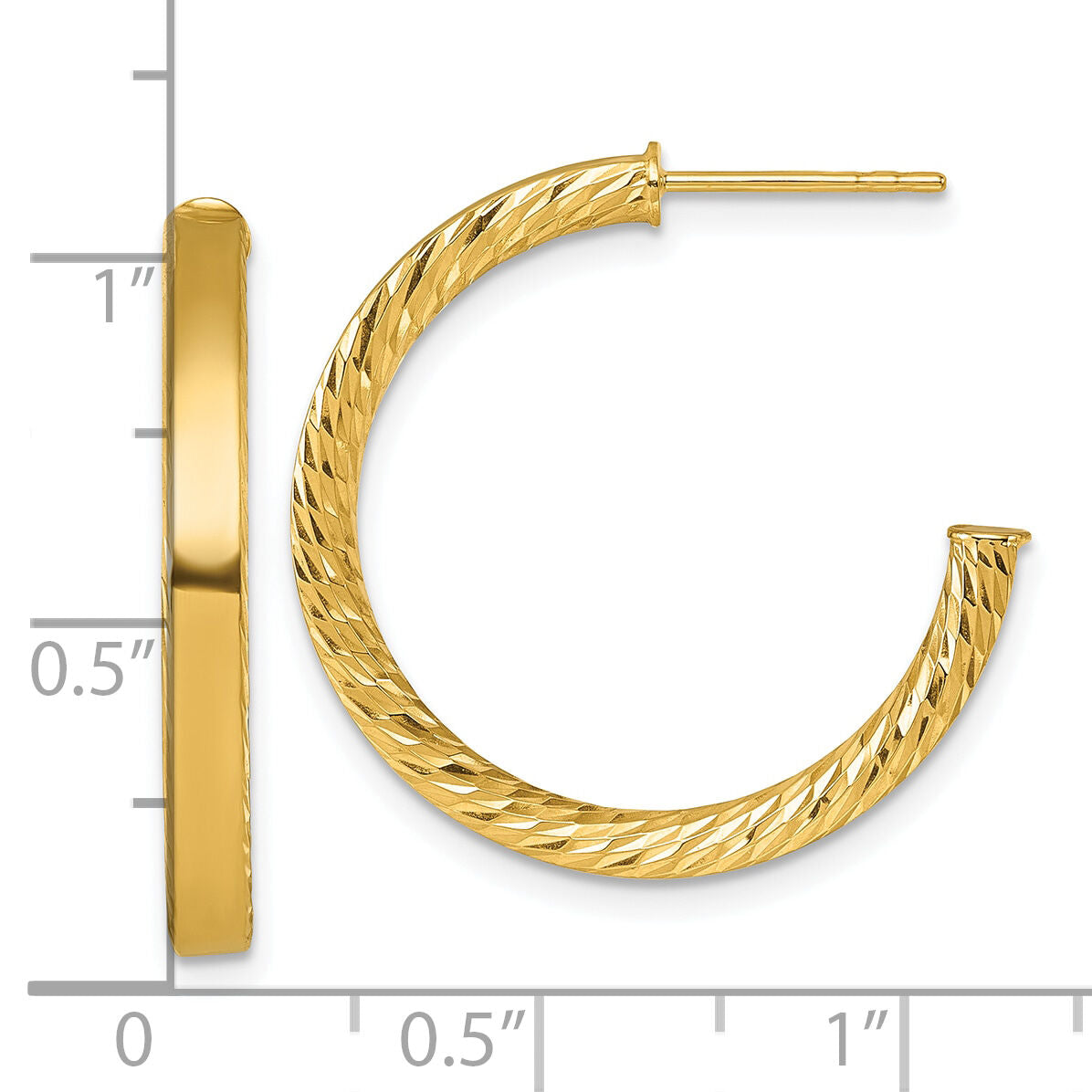14k Polished and D/C Tube Post Hoop Earrings-TF2549