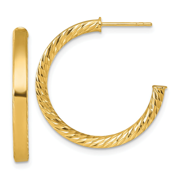 14k Polished and D/C Tube Post Hoop Earrings-TF2549