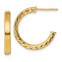 14k Polished and D/C Tube Post Hoop Earrings-TF2550
