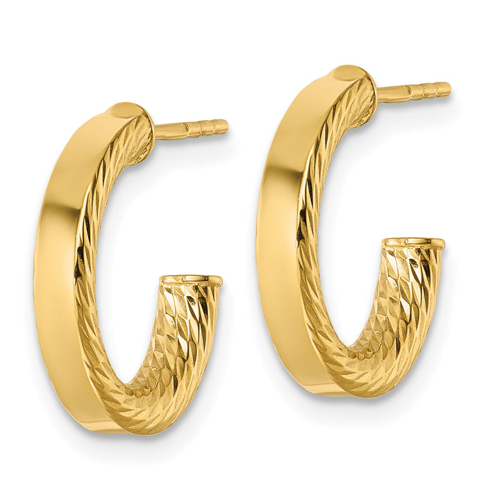 14k Polished and D/C Tube Post  Hoop Earrings-TF2551
